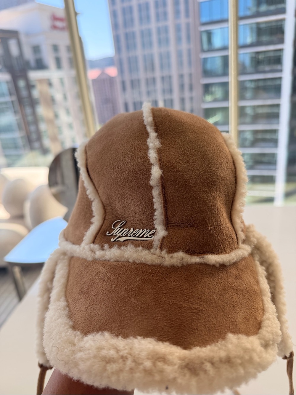 Supreme Brown and Cream Shearling Trapper Hat